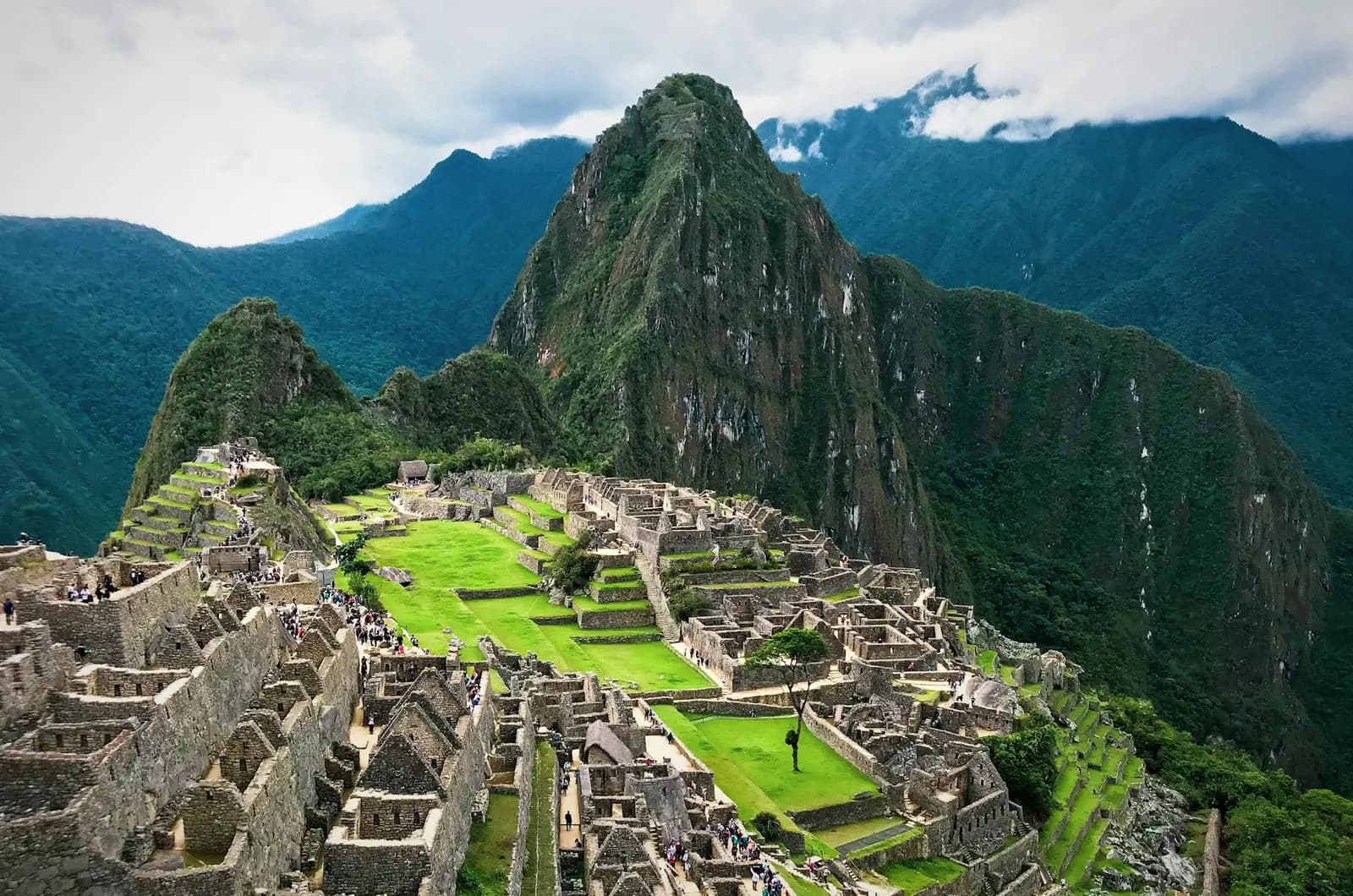 The stone ruins of Machu Picchu below Huayna Picchu