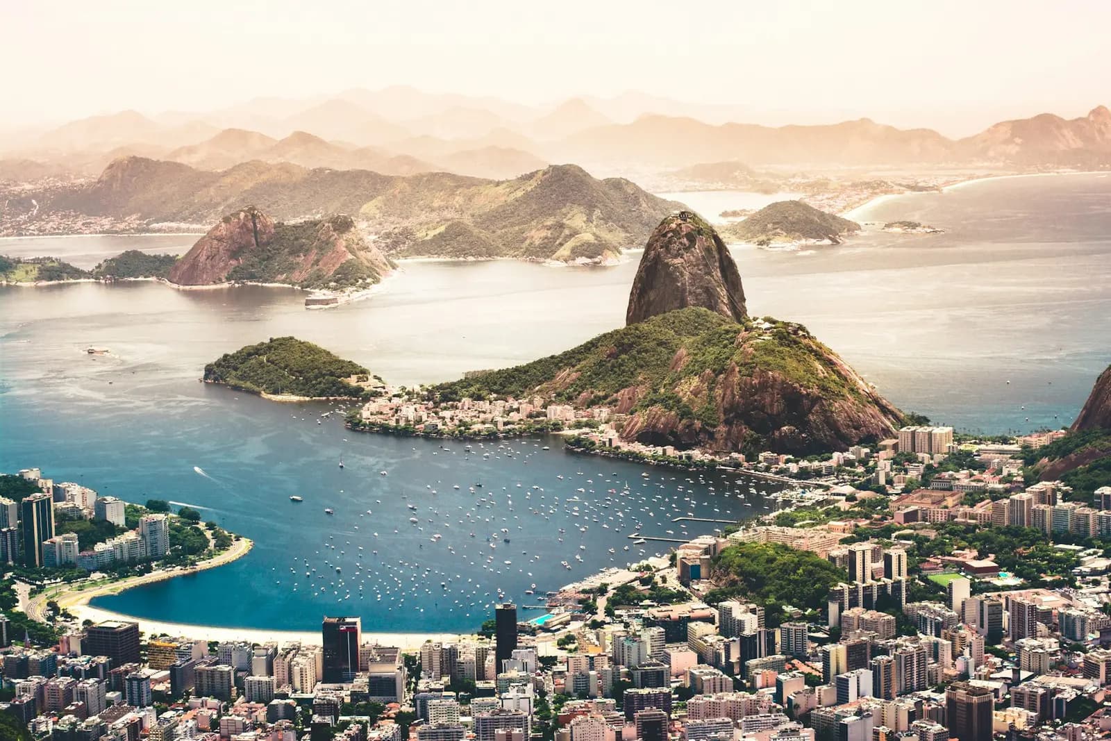 Sugarloaf Mountain and Guanabara Bay seen from above Rio de Janeiro