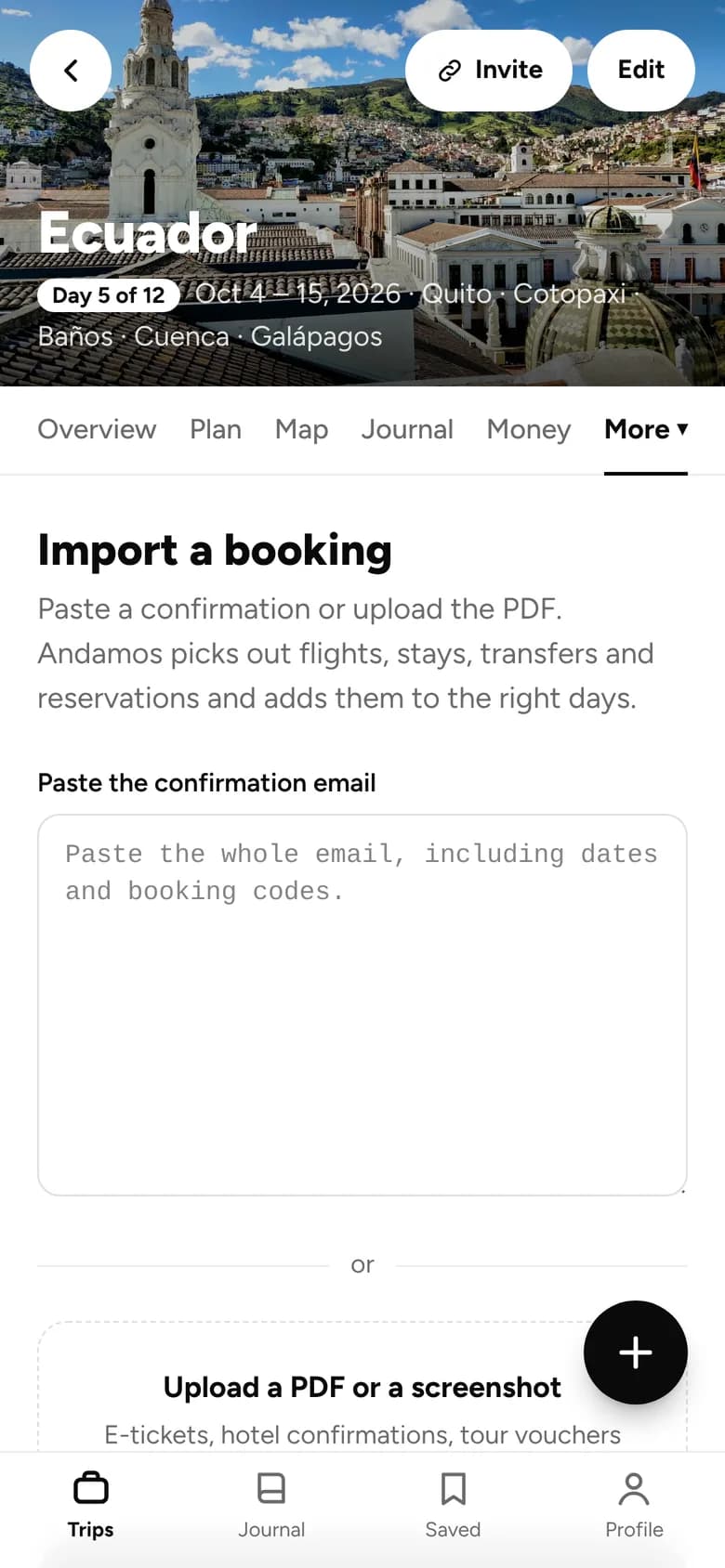 Importing a booking from a confirmation email