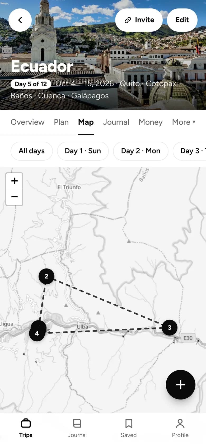 A day’s route on a map