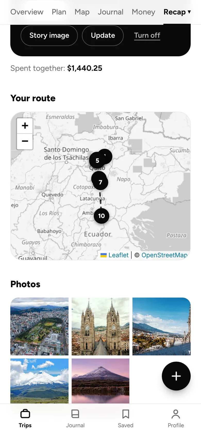 A trip recap with a route map and photos