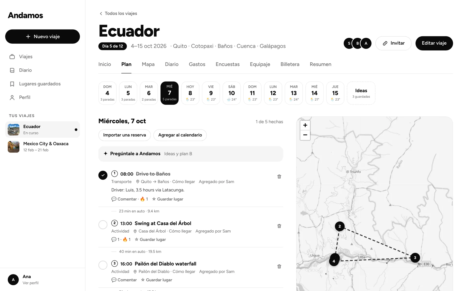 Andamos en una computadora: el plan del día junto al mapa