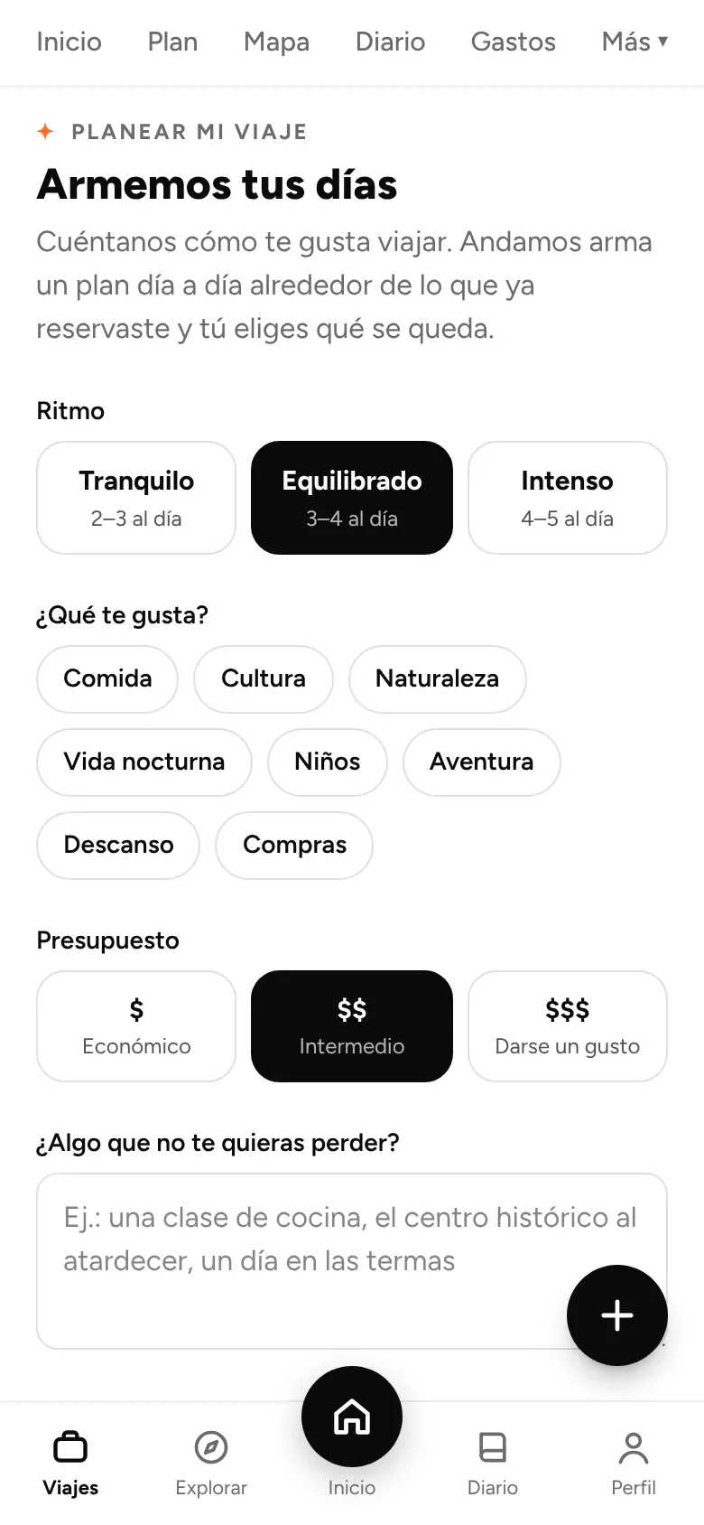 Planear mi viaje: eligiendo ritmo, intereses y presupuesto para un plan armado con IA