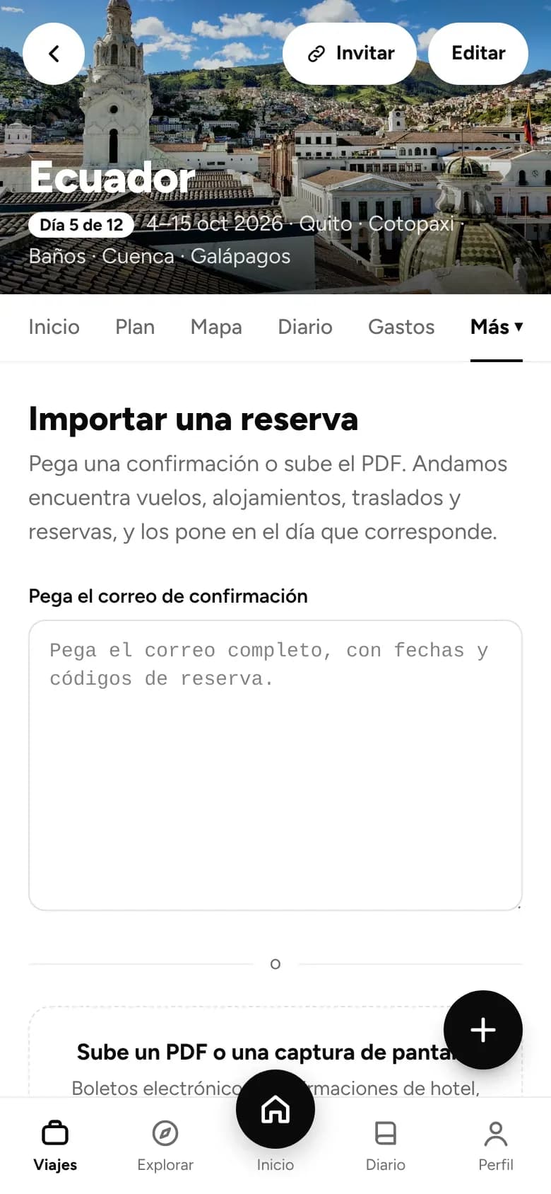Importar una reserva desde un correo de confirmación