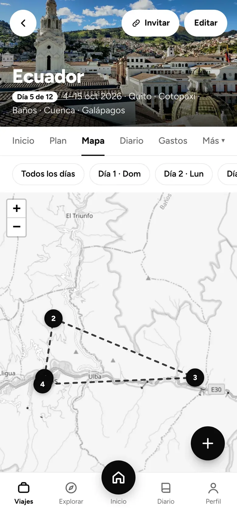 La ruta del día en el mapa