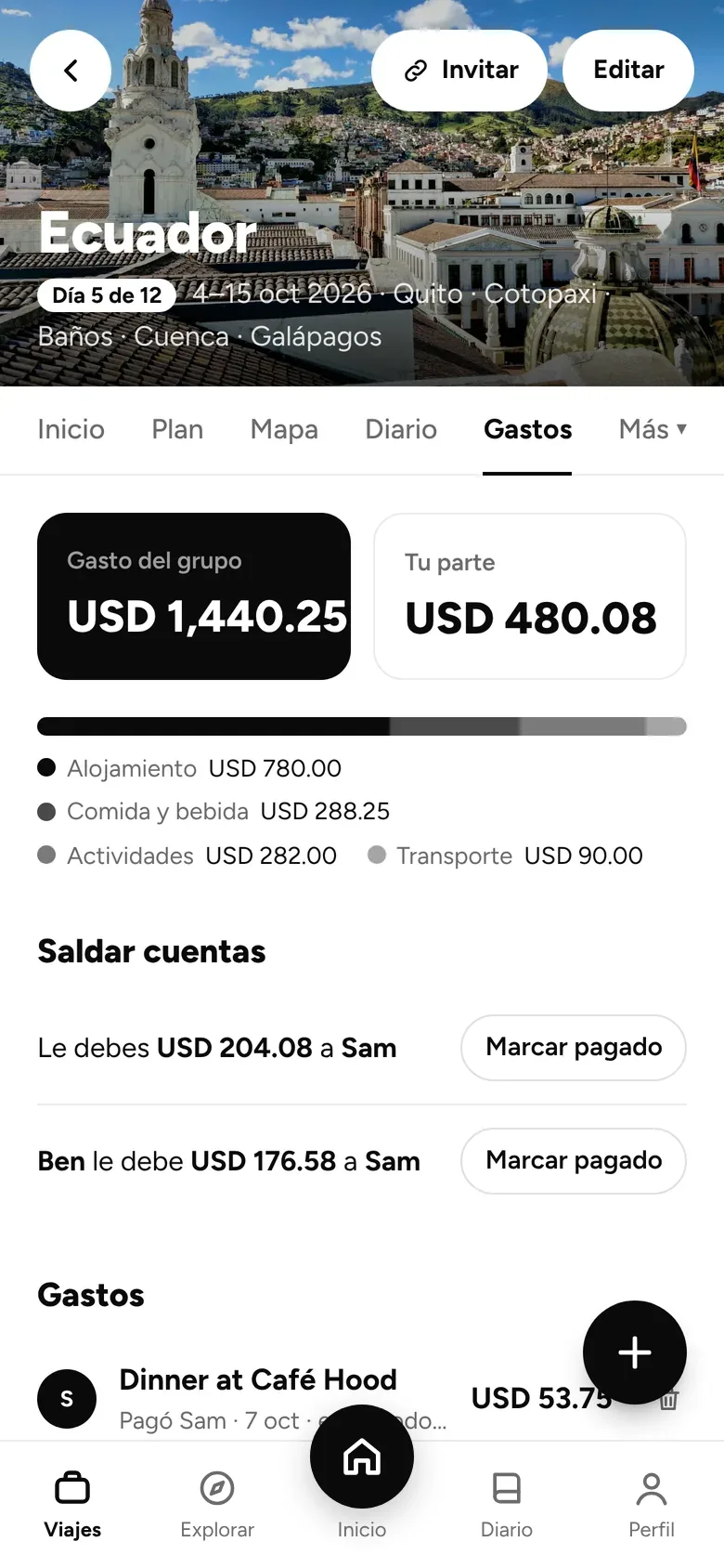 Gastos del viaje y cuentas saldadas en Andamos