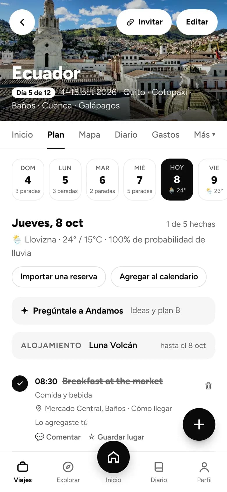 Un día del plan en Andamos con el clima y las paradas