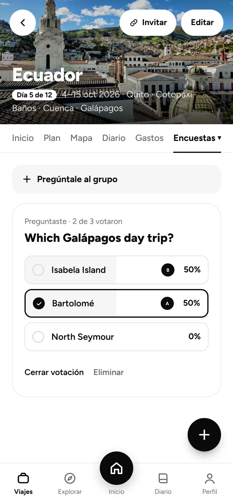 Resultados de una encuesta del grupo